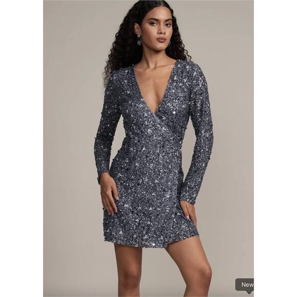 NWT‎ Gwen Grey Long Sleeve Embellished Mini Dress -16 - Picture 1 of 7